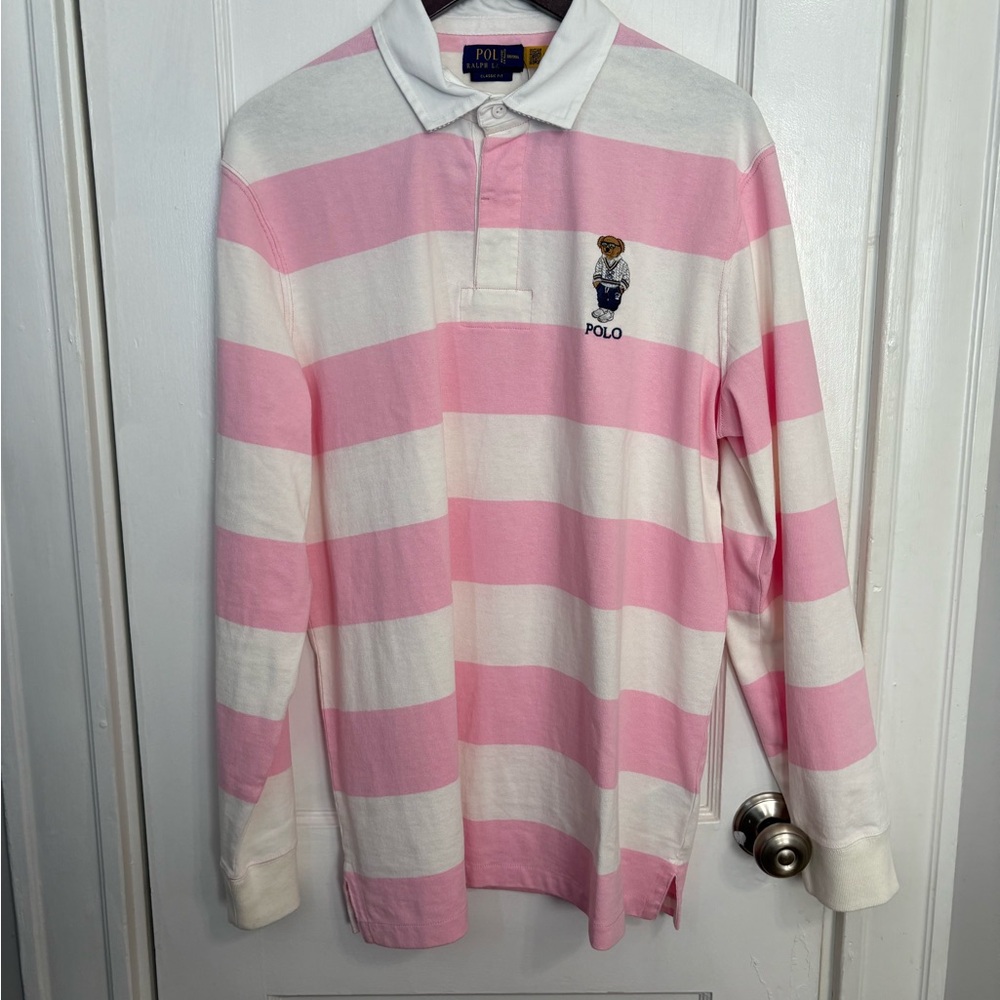 Ralph Lauren Pink and White Polo with Bear Logo